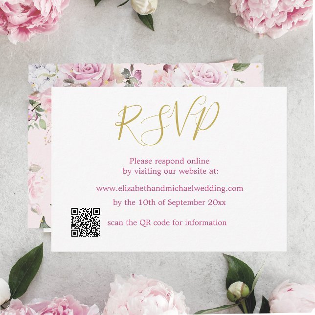 Rose Rosa QR-Code Hochzeit RSVP Einladung (Von Creator hochgeladen)