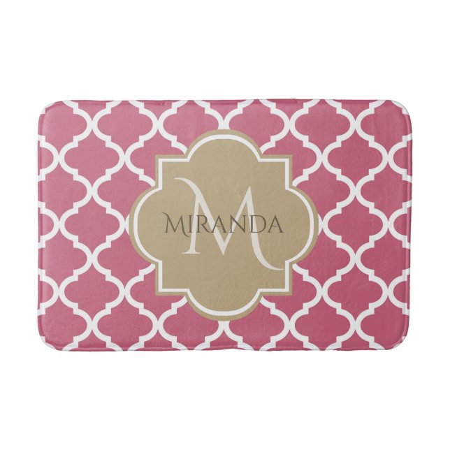 Rose Rosa Quarzfolienmuster mit Big-Tan-Monogramm Badematte (Vorderseite)