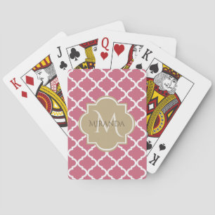 Rose Rosa Quarzfolienmuster mit Big-Tan-Monogramm Spielkarten