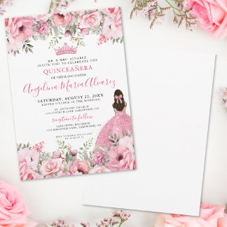 Rose Rosa Quinceanera Einladung