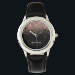 Rose Rosa Rosa Glitzer Monogram Girl Armbanduhr<br><div class="desc">Schwarz und Rose Gold - Schwarz rosa Sparkle Glitzer Monogram Name Watch. Das macht den perfekten 16 Geburtstag,  Hochzeit,  Brautparty,  Jubiläum,  Babydusche oder Junggeselinnen-Abschied Geschenk für jemanden,  der Lieben glamourösen Luxus und schicke Stile.</div>