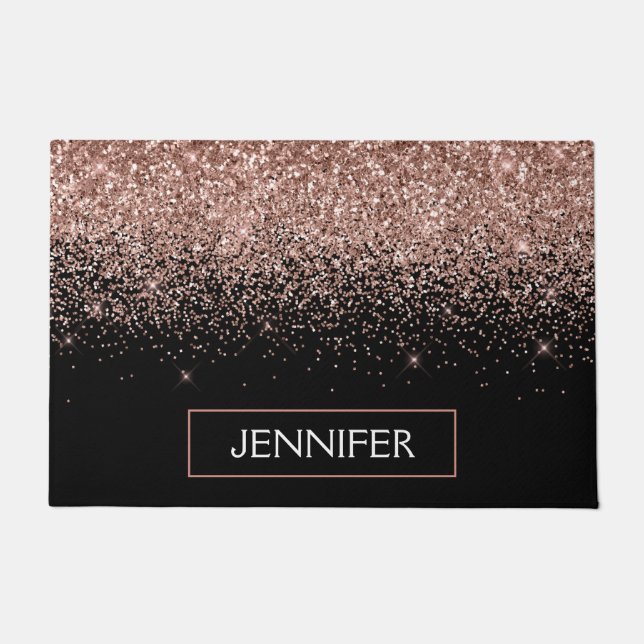 Rose Rosa Rosa Glitzer Monogram Girl Fußmatte (Vorderseite)
