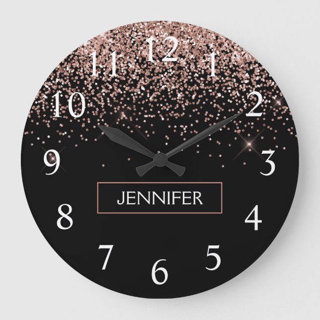 Rose Rosa Rosa Glitzer Monogram Girl Große Wanduhr (Vorderseite)
