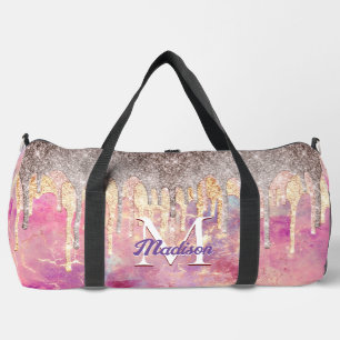 Rose Rosa Rosa Glitzer Tropfen Monogramm Duffle Bag
