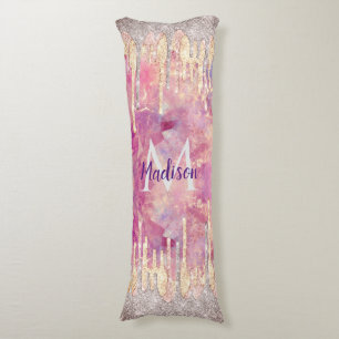 Rose Rosa Rosa Glitzer Tropfen Monogramm Seitenschläferkissen