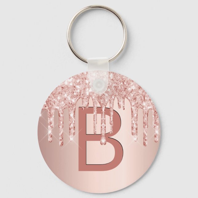Rose Rosa Rosa Glitzer Tropffunkel Monogramm Schlüsselanhänger (Vorderseite)