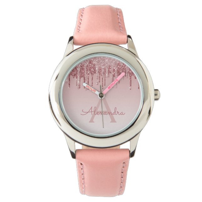 Rose Rosa Rosa Glitzer und Sparkor Armbanduhr (Vorderseite)