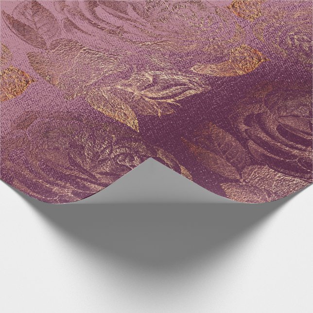 Rose Rosa Rose Gold Metallic florales Burgund Rot Geschenkpapier (Ecke)