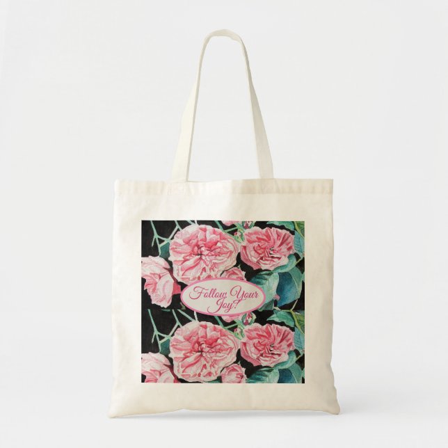 Rose Rosa Rosen Schwarzer Blumenkohl Rose Muster Tragetasche (Vorne)