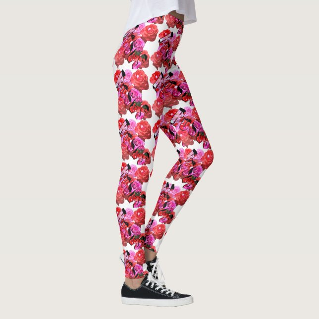 Rose, Rosa-Rote Rose-Logo, Damen und Leggings (Rechts)