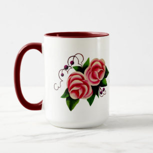 Rose, rosa-rote Volkskunst, Rose & Rose Tasse