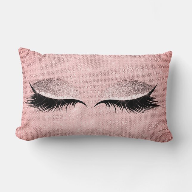 Rose Rosa Schwarzer Glitzer Schwarzes Glam Makeup  Lendenkissen (Vorderseite)
