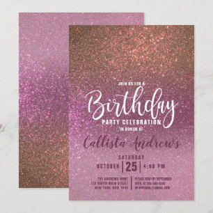 Rose Rosa Triple Glitzer Ombre Birthday Einladung