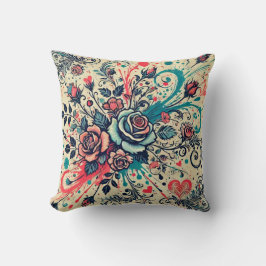 Rose / Rosa und Aquamarin / Spritzer Art Kissen