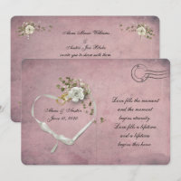 Rose, Rosa und Bänder, rosa Postkarte