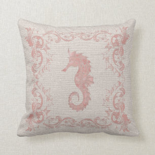 Rose Rosa und Beige Seepferd Küstenstil Kissen