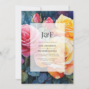 Rose Rosa und Gelbe Blumenhochzeit Einladung
