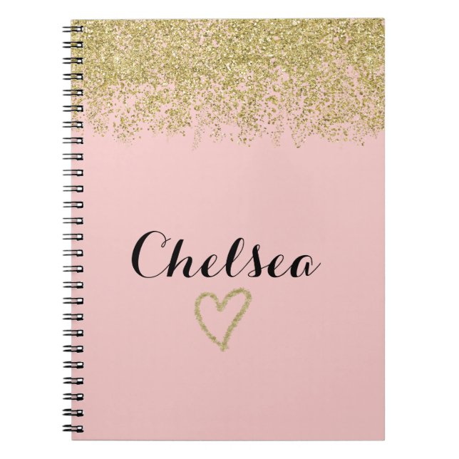 Rose Rosa und Gold Glitzer Kaskadenwickler Notizblock (Vorderseite)