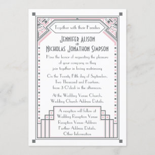Rose Rosa und Grau Gatsby Art Deco Hochzeit Einladung