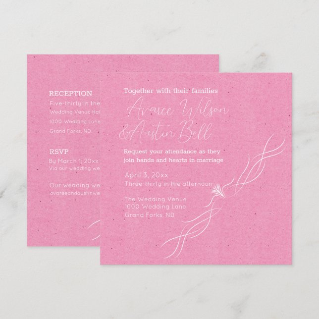 Rose Rosa und Minimalistische Hochzeit Einladung (Vorne/Hinten)