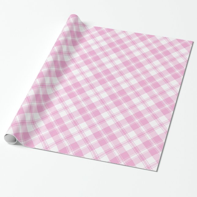 Rose Rosa und Weiß Karo Wrapping Paper Roll Geschenkpapier (Ungerollt)