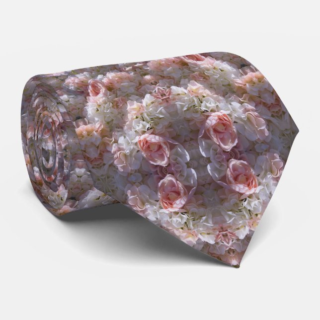 Rose Rosa und Weiße Nackenstücke Krawatte (Gerollt)