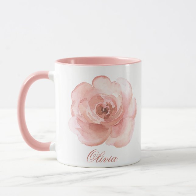 Rose Rosa Wasserfarben Elegante Tasse (Links)