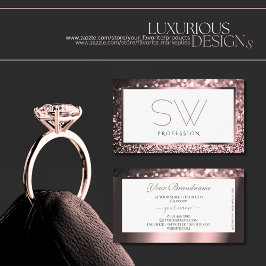 Rose Rosa, weißer Glitzer Monogram Visitenkarte