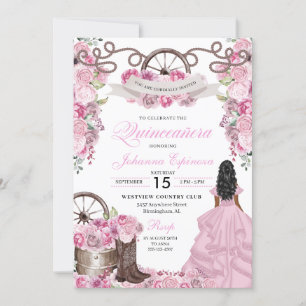 Rose Rosa Western Ranchero Quinceanera Einladung