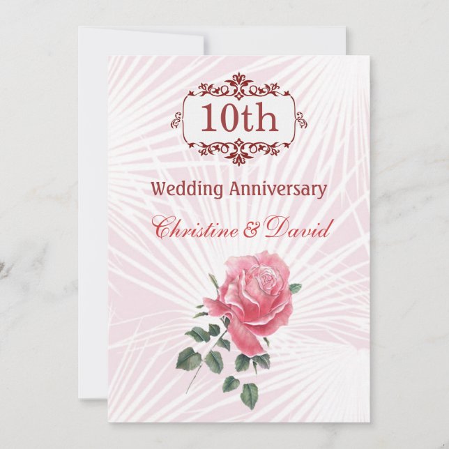 Rose rose 10e anniversaire Mariage Invitation (Devant)