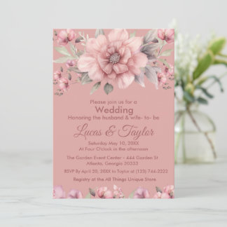Rose rose avec Faire-part de mariage verdoyante