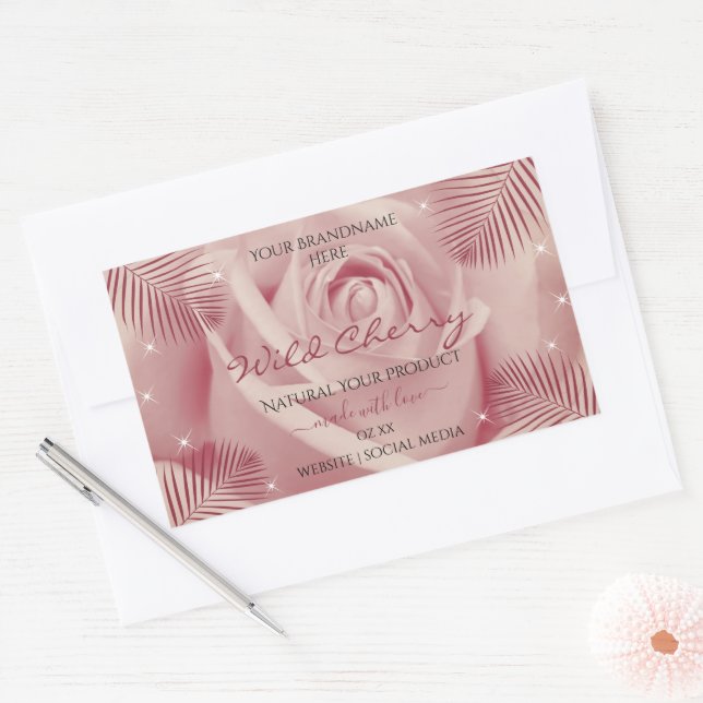 Rose rose avec Feuille de palme bordeaux Étiquette (Enveloppe)