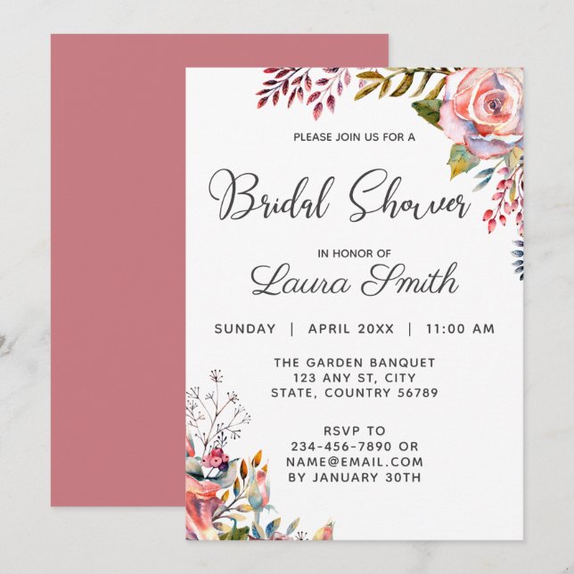 Rose Rose Blush Floral Douche nuptiale Invitation (Devant / Derrière)