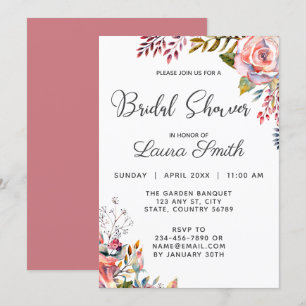 Rose Rose Blush Floral Douche nuptiale Invitation
