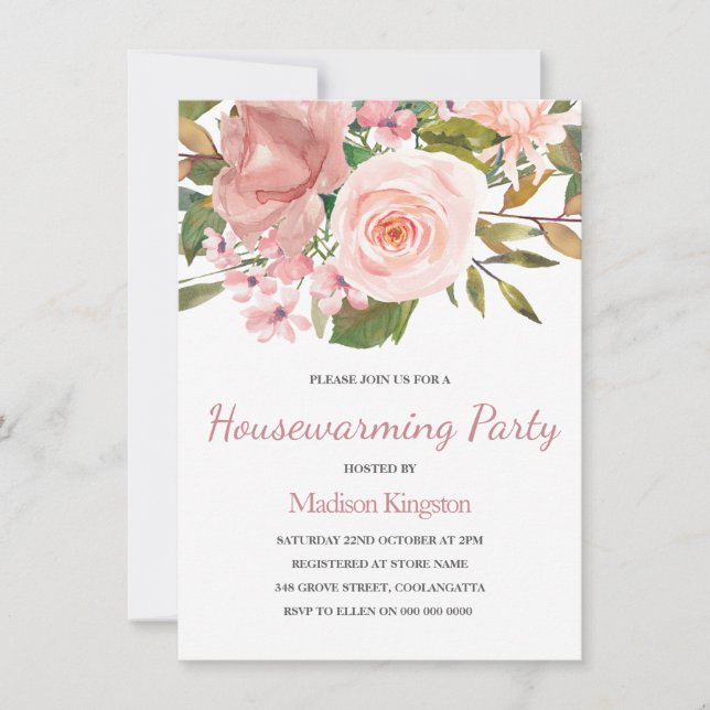 Rose rose Blush Gold House Party Invitation (Devant)