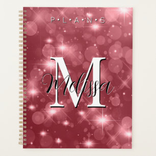 Rose Rose Bokeh Moderne Monogramme Sparkle Planner