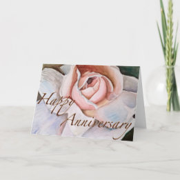 Rose rose douce dans l'aquarelle carte Anniversair