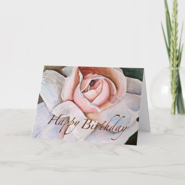 Rose rose douce en aquarelle—Bonne carte d'anniver (Devant)