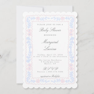 Rose rose et bleu Trellis Baby shower Invitation