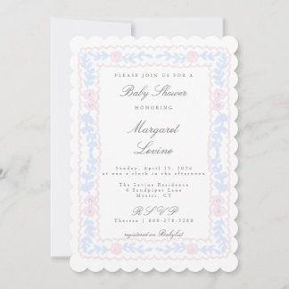 Rose rose et bleu Trellis Baby shower Invitation