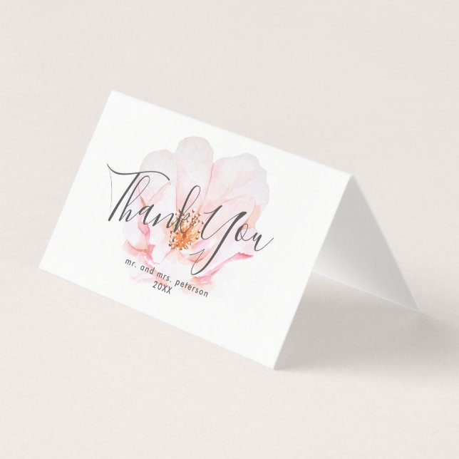 Rose rose et Mariage de script Carte de remercieme (Front)