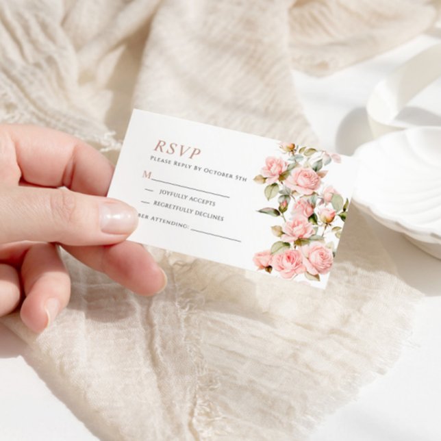 Rose rose et verdure Feuille mariage carte RSVP (Créateur téléchargé)