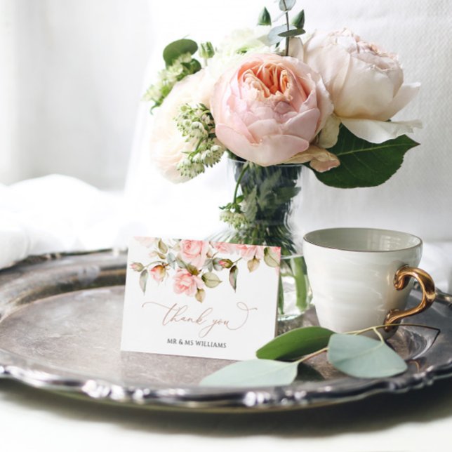 Rose rose et vert Feuille Carte de remerciements M (Créateur téléchargé)