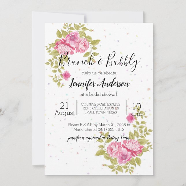 Rose rose floral Confetti Douche Invitation (Devant)
