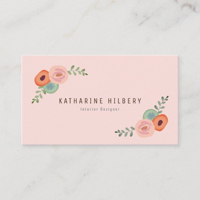 Rose rose floral et Carte de visite de pavot (Devant)