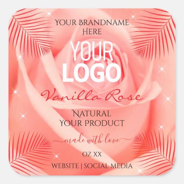 Rose Rose Floral Étiquette Palm Feuille Logo (Devant)