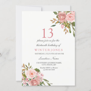 Rose Rose Gold Flowers 13e anniversaire Invitation