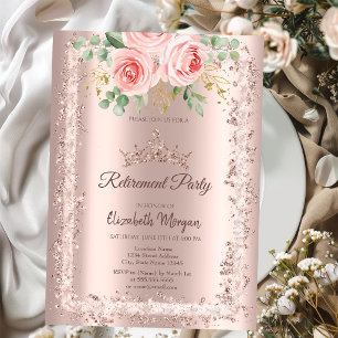 Rose, Rose Gold Glitzer Rahmen Kronenruhestand Einladung