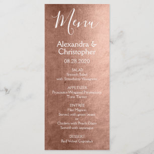 Rose Rose Gold Moderne et élégant Menu de mariage