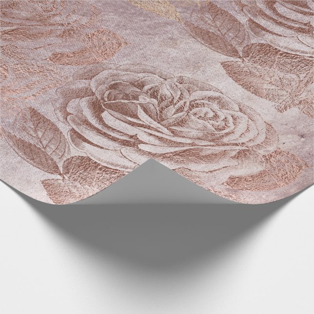 Rose Rose Gold Pastel Metallische Flora Delikatess Geschenkpapier (Ecke)